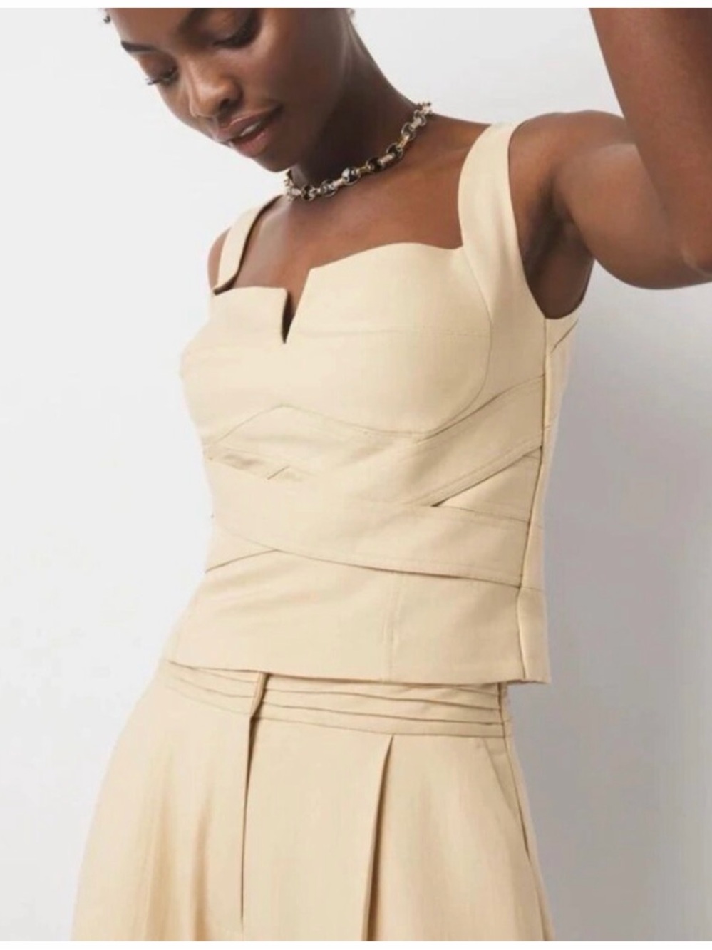 NWT WHBM Beige Structured Sleeveless Top